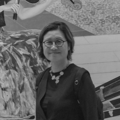 Black and white of Shu-Mei Shih in a black suit.
